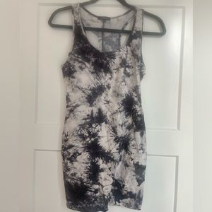 Ambiance long tank top, small, black/white tie dye